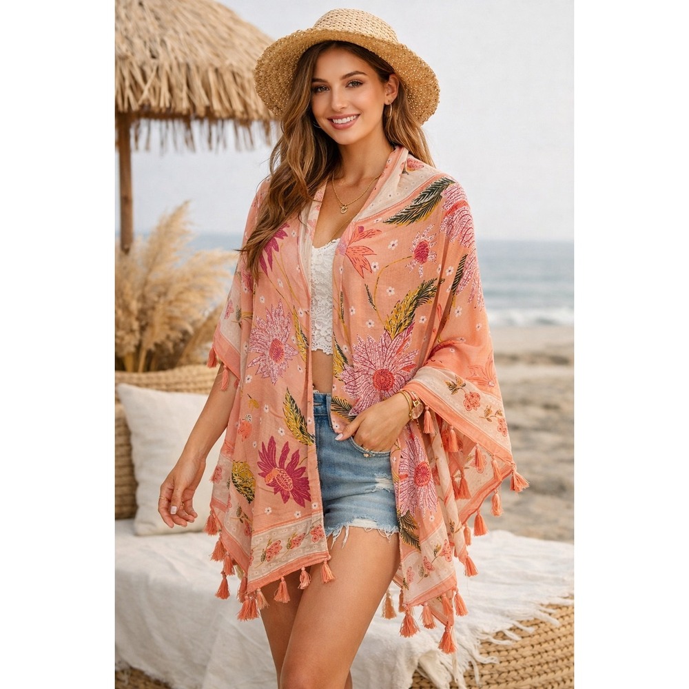 Beautiful Spartina 449 Floral Tassel Wrap Shawl Floral One Size OS Boho